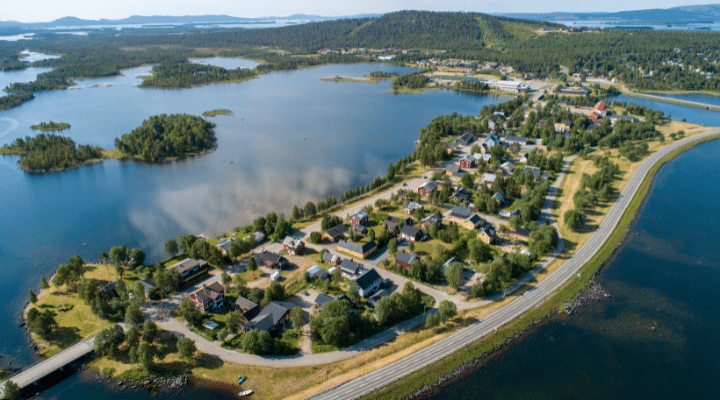 Ett flygfoto över ön Kyrkholmen,